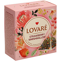 Lovare Strawberry Marshmallow - aromatyzowana zielona herbata z truskawkami, chabrami i aromatem truskawkowym, w torebkach piramidkach.