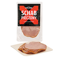 "Schab pieczony"- Schweinefleischerzeugnis gebrüht, gebacken, mit Zusatz von Sojaeiweiß.