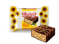 "Tortoff with Halva" Waffelschnitte mit Sonnenblumenhalva-Erdnuss-Cremefüllung (66%) in kakaohaltiger Fettglasur /lose