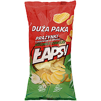 "LAPSY Prazynki karbowane o smaku zielonej cebulki" Kartoffelsnacks mit grüne Zwiebelngeschmack.