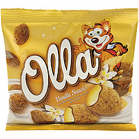 Olla Snacks – Knusprige kakaohaltige Getreidekissen mit 50% Cremefüllung mit Vanillegeschmack mit Zusatz von Vitaminen