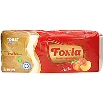 "Foxia"-Toilettenpapier, 3-lagig (10 Rollen x 140 Blätter). Mit Pfirsich-Duft