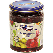 Rote Bete-Salat mit milchsauer vergorenen Gurken und Zwiebeln. Pasteurisiert.