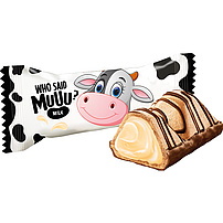 Who said MUUU - Gefülltes Waffelkonfekt 12,8% mit Milchfüllung 61% und mit Milchschokolade teilweise umhüllt und dekoriert. Milchschokolade enthält neben Kakaobutter auch pflanzliche Fette. Kakao in Milchschokolade: mindestens 34% /lose