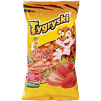 "Chrupki kukurydziane o smaku truskawkowym" Maissnacks mit Erdbeergeschmack.