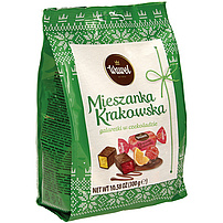 Geleebonbons in Schokolade "Mieszanka Krakowska". Schokolade enthält neben Kakaobutter auch andere pflanzliche Fette