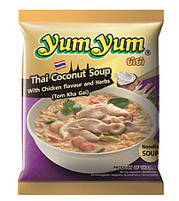 Instant Nudelsuppe nach thailändischer Art mit Huhngeschmack, Kokosnusscreme und Kräutern "Tom Khai Gai"