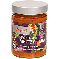 "Zacusca de hribi - Raureni" - Gemüsezubereitung mit 30% Auberginen und 15% Steinpilzen. Pasteurisiert.
