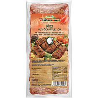 Mici aus Schaffleisch, Hackfleischröllchen (z.T. feinst zerkleinert) mit Trinkwasser, zum Grillen oder Braten, tiefgefroren