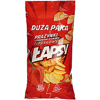 "LAPSY Prazynki karbowane o smaku paprykowym" Kartoffelsnacks mit Paprikageschmack.