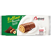 Kleine Gebäckrouladen "Rollino Hazelnut"  mit kakaohaltiger Fettglasur (26%) und Haselnussfüllung (25%)