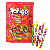 "Tofigo stick" Mischung von Kaubonbons mit Cola- und Fruchtgeschmack (Himbeere, Erdbeere, Apfel, Wassermelone, Orange