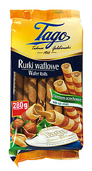 "Rurka Orzechowa" Waffelröllchen mit Kakao-Erdnusscreme (64%) mit Haselnussgeschmack.