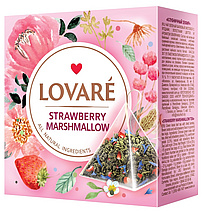 "LOVARE-STRAWBERRY MARSHMALLOW"– Aromatisierter Grüner Tee mit Erdbeeren, Kornblumen und Erdbeergeschmack, in Pyramidenbeuteln.